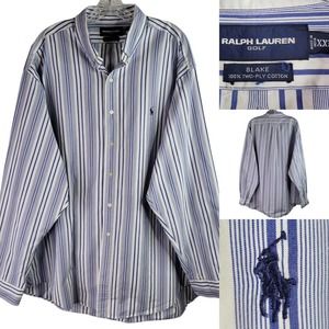 Polo Ralph Lauren Golf Oxford Mens Blake 2XL Blue Striped LS Button Down Shirt